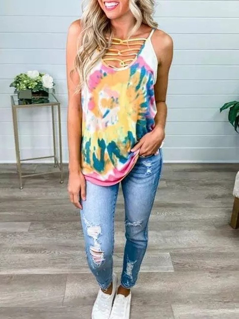 Tie-dye V-neck Cross Camisole - LuckyFash™