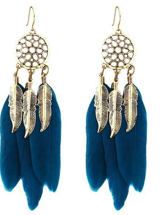 1 Pair Drop Earrings For Women's Street Date Feather Alloy Classic Fashion - LuckyFash™