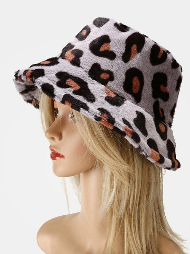 New Winter Bucket Hats Fluffy Fur Men Women Panama Hat Fashion Warm Fisherman Cap Multi Color Leopard Printed Hat - LuckyFash™