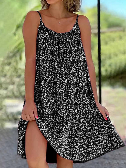 Women's Beach Dress Beach Wear Mini Dress Print Tropical Fashion Floral Spaghetti Strap Sleeveless Loose Fit Outdoor Daily Black Yellow 2023 Summer Spring S M L XL - LuckyFash™