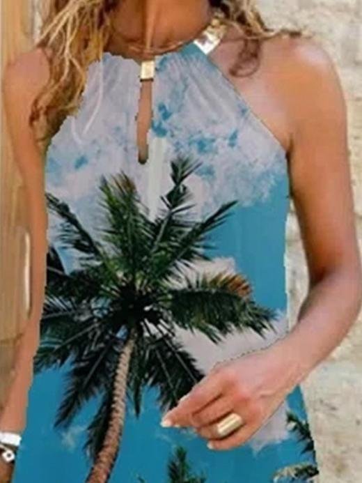 Tree Print Sleeveless Open Back Dress - LuckyFash™