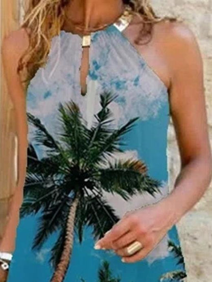 Tree Print Sleeveless Open Back Dress - LuckyFash™