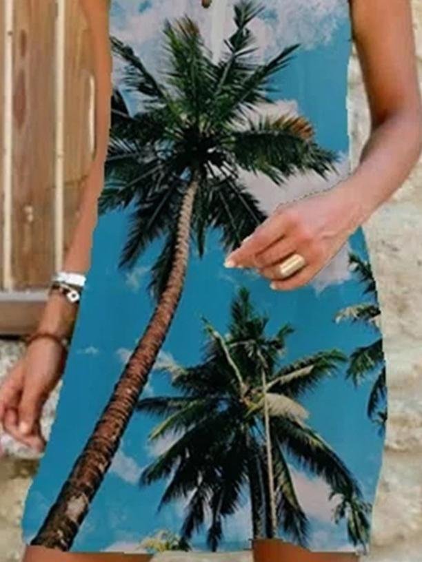 Tree Print Sleeveless Open Back Dress - LuckyFash™