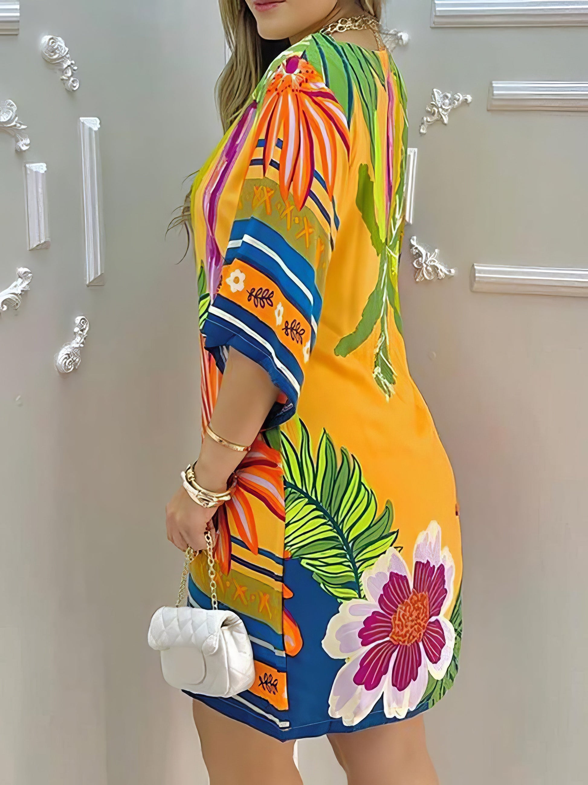 Tropical Print Half Sleeve Casual Dress - LuckyFash™