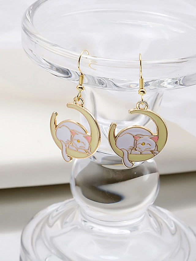 1 Pair Drop Earrings For Women's Street Gift Daily Alloy Classic Cat Moon - LuckyFash™