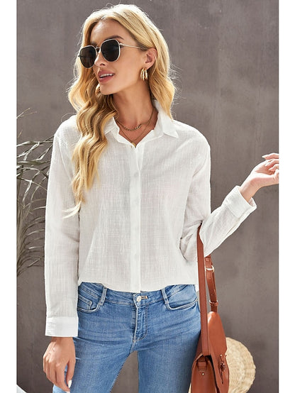 Women's Shirt Blouse Black White Pink Plain Button Long Sleeve Daily Weekend Streetwear Casual Shirt Collar Regular S - LuckyFash™
