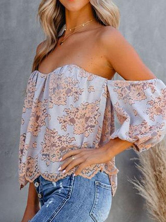 Tube Top Lace One-shoulder Lantern Sleeve Top - LuckyFash™