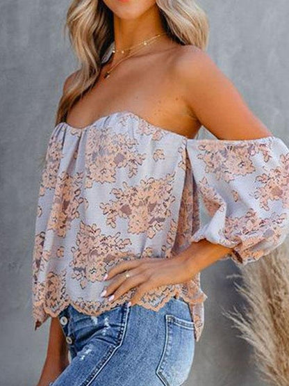 Tube Top Lace One-shoulder Lantern Sleeve Top - LuckyFash™