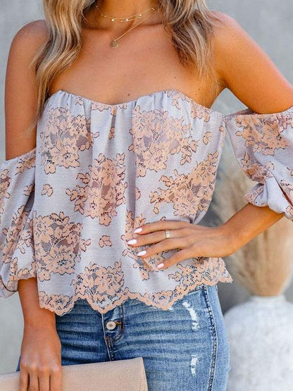 Tube Top Lace One-shoulder Lantern Sleeve Top - LuckyFash™