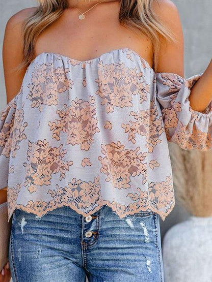 Tube Top Lace One-shoulder Lantern Sleeve Top - LuckyFash™