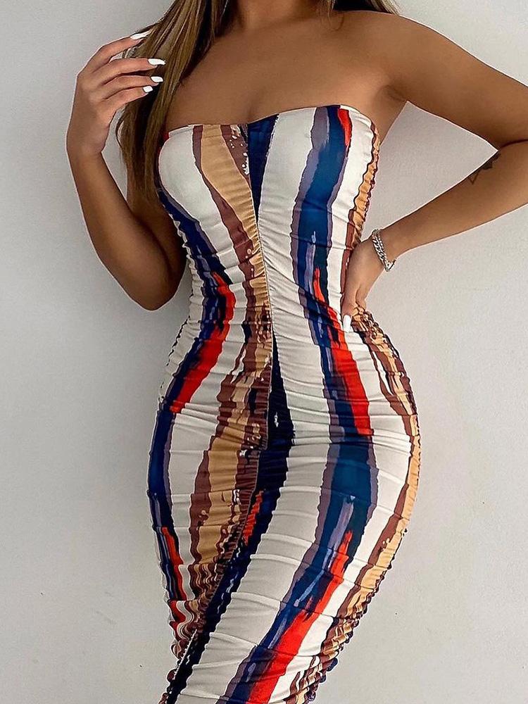 Tube Top Slim Multicolor Printed Tight Dress - LuckyFash™