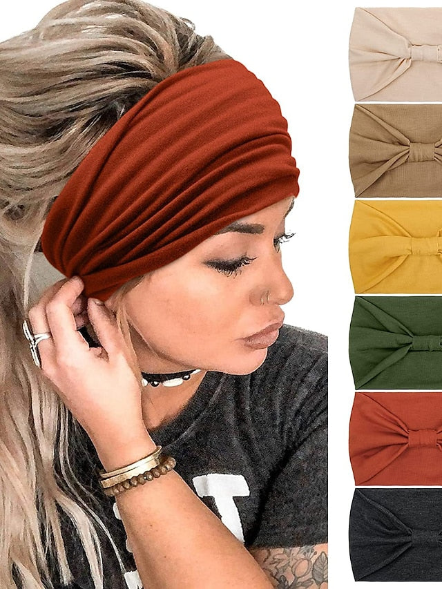 6 Pcs Wide Headbands for Women Boho Bandeau Head Bands Workout Head Wraps Stretch No Slip Hair Wraps Solid Jersey Cotton Headband - LuckyFash™