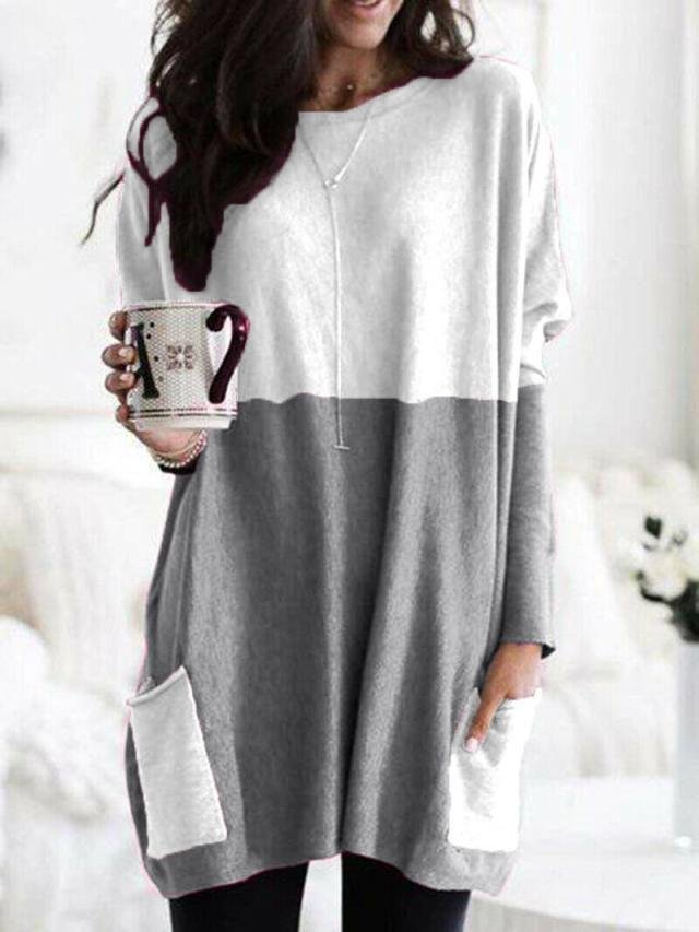 Two-Color Stitching Pocket Loose Long Sleeve T-Shirt - LuckyFash™