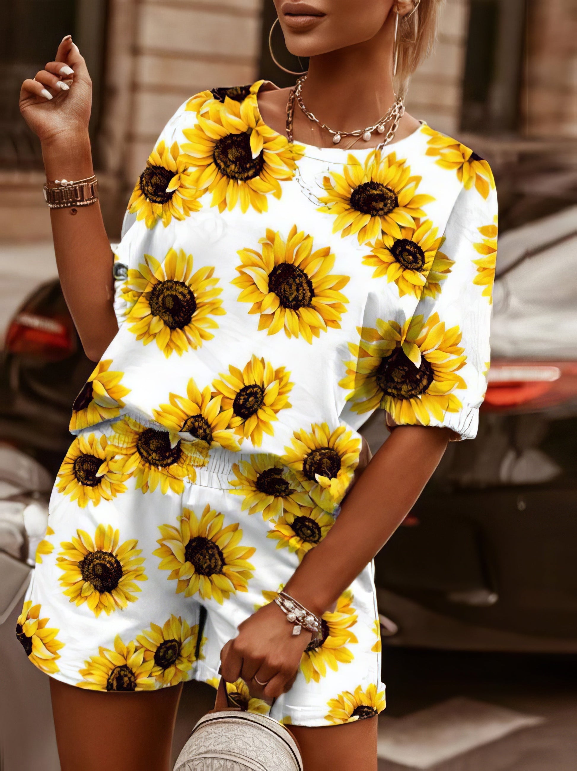 Two-Piece Printed Round Neck Short Sleeve T-Shirt & Shorts - LuckyFash™