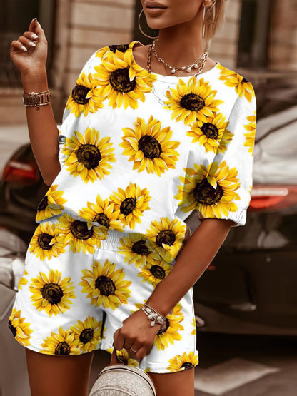 Two-Piece Printed Round Neck Short Sleeve T-Shirt & Shorts - LuckyFash™