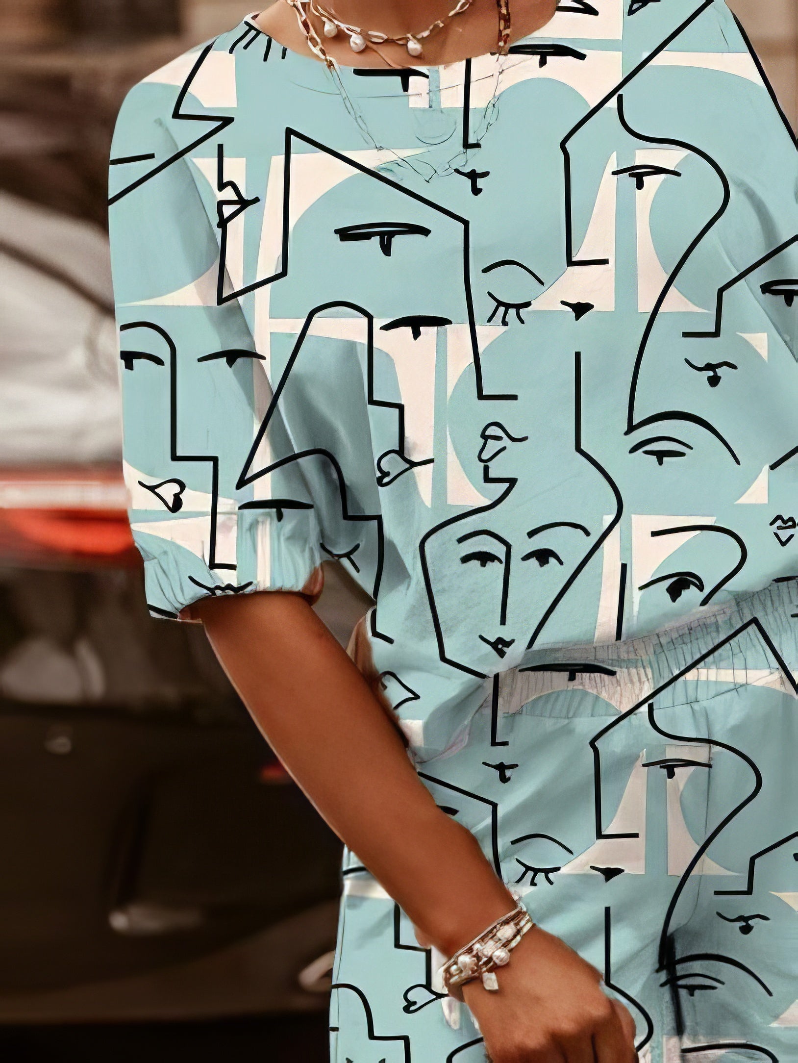 Two-Piece Printed Round Neck Short Sleeve T-Shirt & Shorts - LuckyFash™