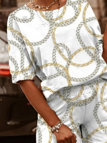 Two-Piece Printed Round Neck Short Sleeve T-Shirt & Shorts - LuckyFash™