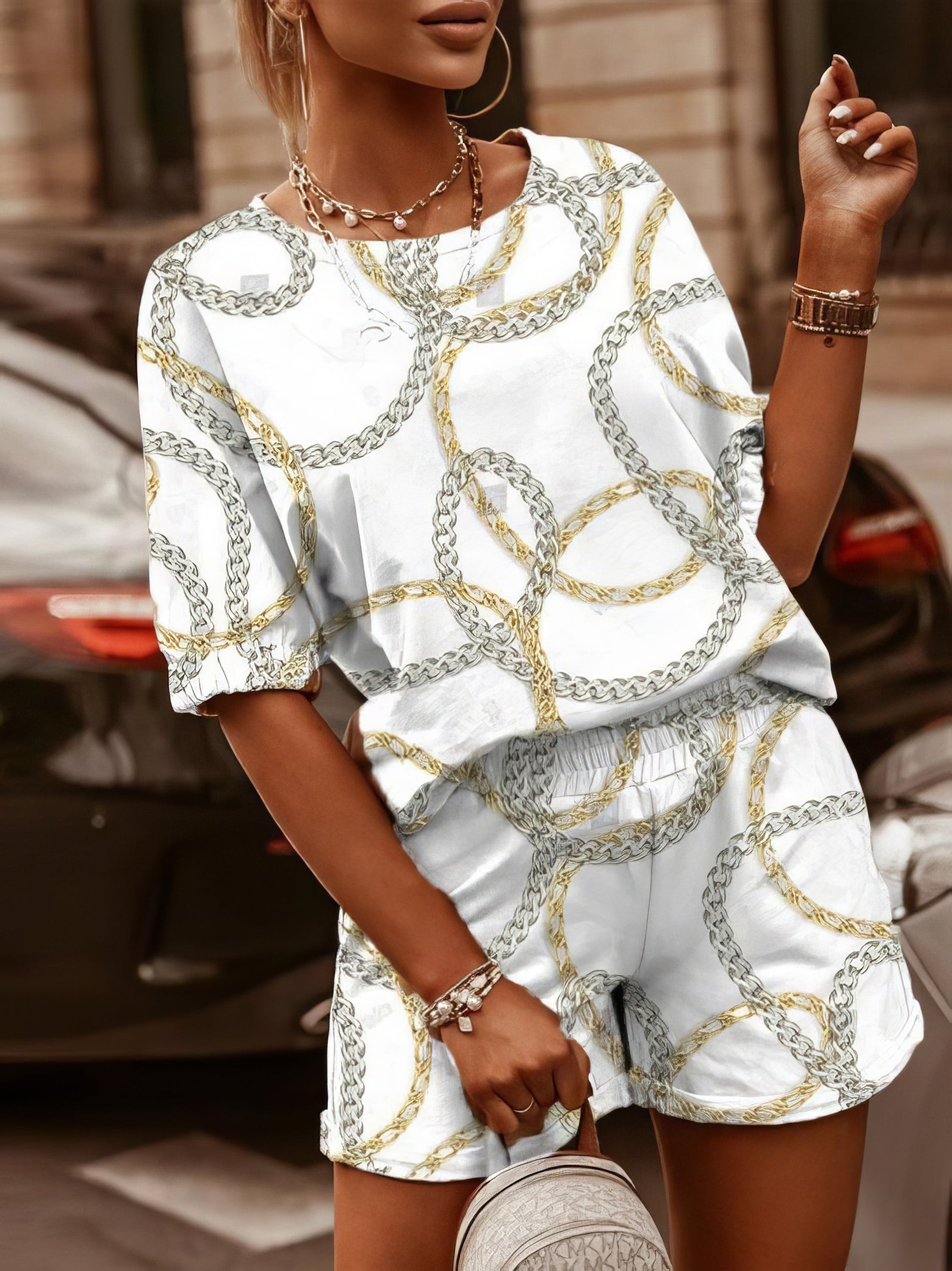 Two-Piece Printed Round Neck Short Sleeve T-Shirt & Shorts - LuckyFash™