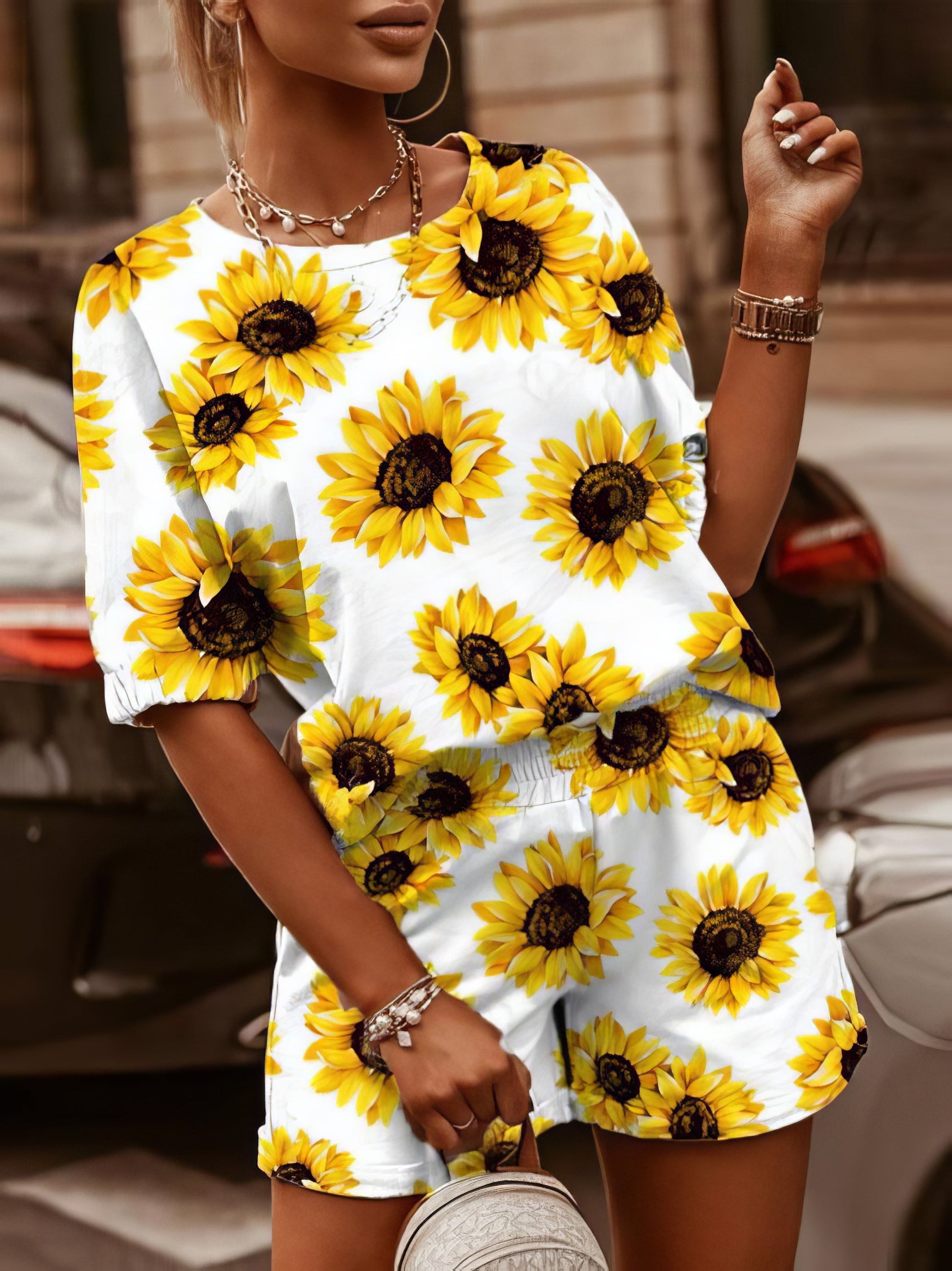 Two-Piece Printed Round Neck Short Sleeve T-Shirt & Shorts - LuckyFash™