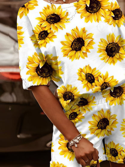 Two-Piece Printed Round Neck Short Sleeve T-Shirt & Shorts - LuckyFash™