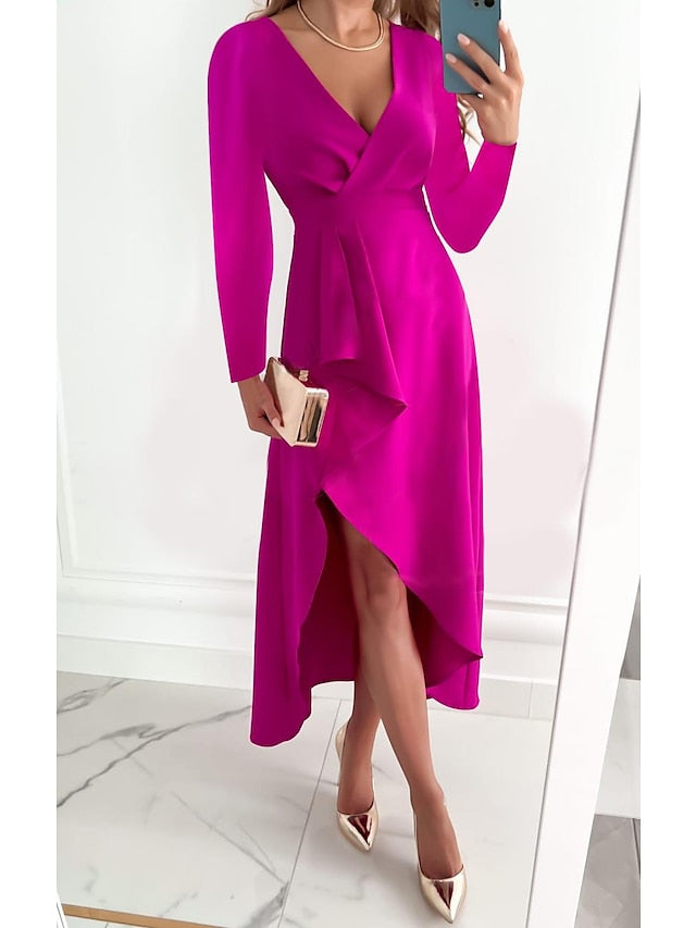 Womenâ€˜s Sheath Dress Wedding Guest Modern Dress Long Dress Maxi Dress Black Light Red Red Long Sleeve Solid Color Patchwork Fall Winter V Neck Elegant Winter Dress Fall Dress 2023 S M L XL XXL - LuckyFash™