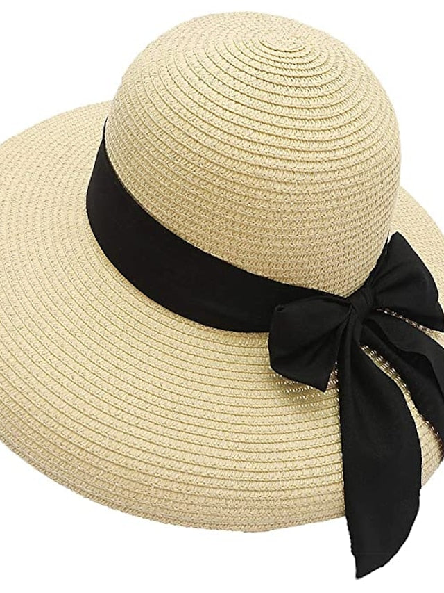 1 pcs Straw Sun Hat Summer Beach Hat UV UPF Wide Brim Straw Hat Foldable for Travel for Women - LuckyFash™