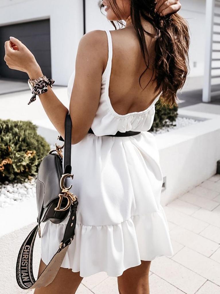 U-neck Solid Halter Suspender Skirt - LuckyFash™