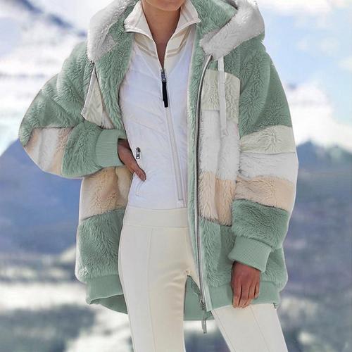 Women Loose Stitching Plush Hooded Coat - LuckyFash™