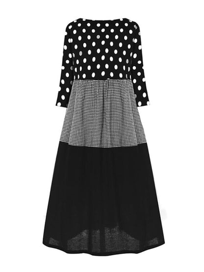 Women's A Line Dress Maxi long Dress Black Yellow Red Long Sleeve Polka Dot Patchwork Summer Spring Crew Neck Hot Winter Dress Fall Dress Loose Fit 2023 M L XL XXL 3XL 4XL 5XL - LuckyFash™