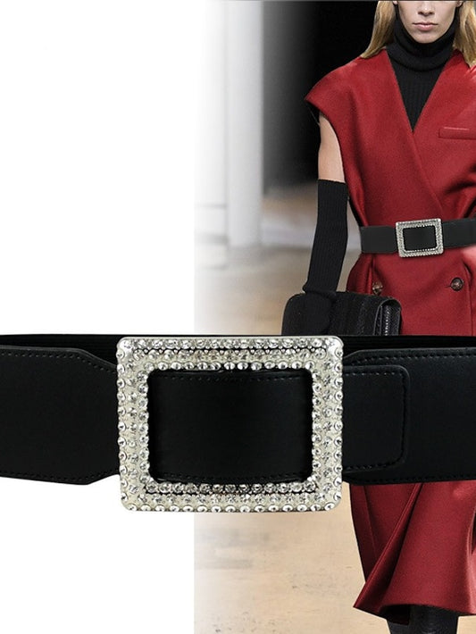 Corset Belt PU Leather Metal Bucke Crystal Rhinestone Vintage Retro Work Daily Black White for Women - LuckyFash™