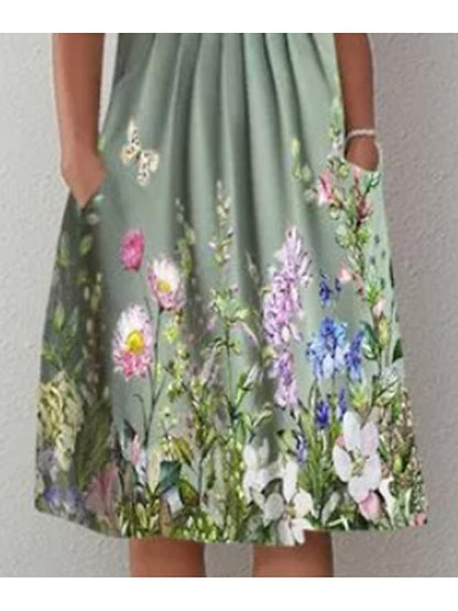 Women's Casual Dress Floral Dress Midi Dress Blue Purple Green Short Sleeve Floral Ruched Summer Spring Crew Neck Basic 2023 S M L XL XXL - LuckyFash™