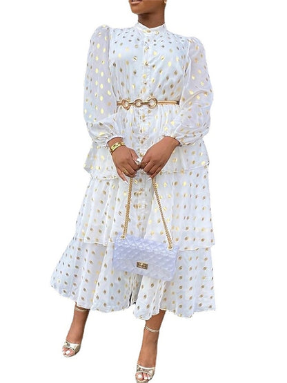 Women's A Line Dress Church Dress Midi Dress White Long Sleeve Pure Color Ruffle Summer Spring Crew Neck Party Winter Dress Fall Dress 2023 S M L XL XXL 3XL - LuckyFash™