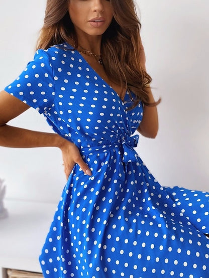 Women's Wrap Dress Mini Dress Navy Black Red Short Sleeve Polka Dot Spring Summer V Neck Elegant 2023 S M L XL 2XL - LuckyFash™