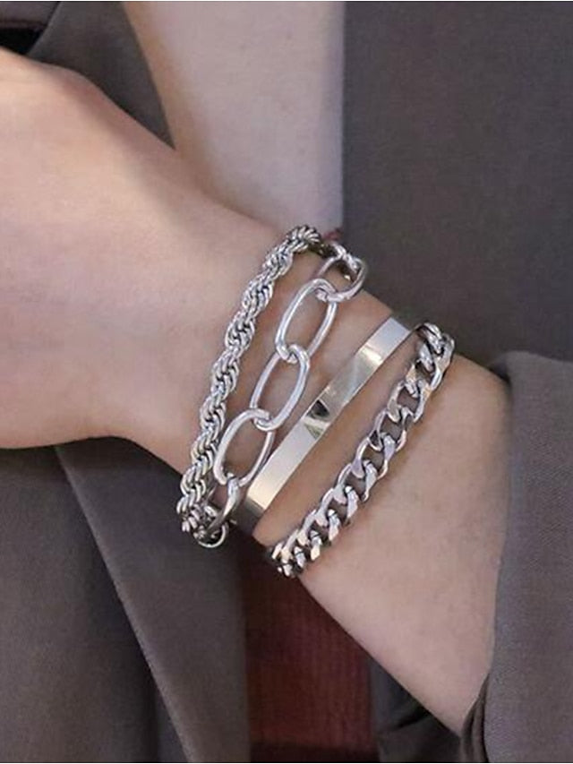 4pcs Bracelet Classic Fashion Punk Personalized Alloy Bracelet Jewelry Silver / Gold For Daily Date for Women - LuckyFash™