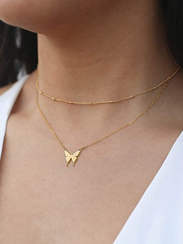 1PC Necklace  Layered Choker Necklace Handmade 14K Gold Plated Y Pendant Necklace Multilayer Bar Disc Necklace Adjustable Layering Choker Necklaces for Women - LuckyFash™