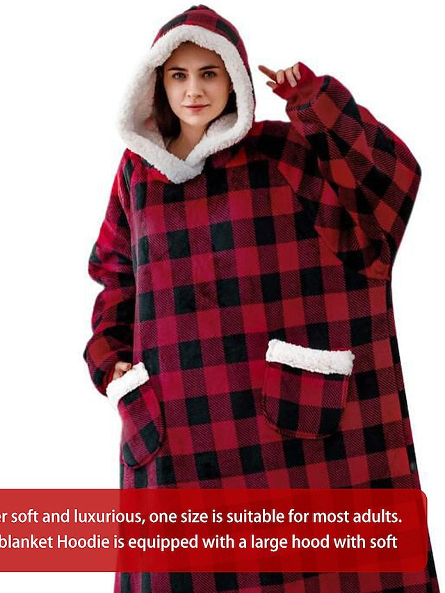 Oversized Wearable Blanket Flannel Thick Soft Warm Long Hoodie Blanket Big Hooded Sweatshirt Hoodie Blanket for Adults Women Girls Teenagers Teens Men Black for Women - LuckyFash™