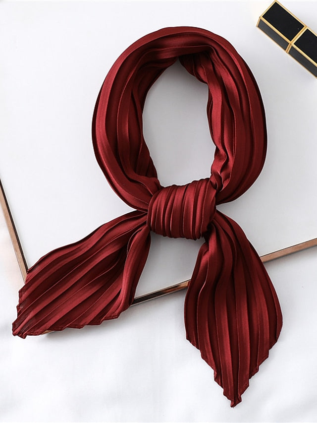 1 pcs New 70*70cm Fashion Women Silk Pleated Scarf Luxury Solid Neck Scarfs Foulard Femme Crinkle Hair Band Scarves Girl Neckerchief - LuckyFash™