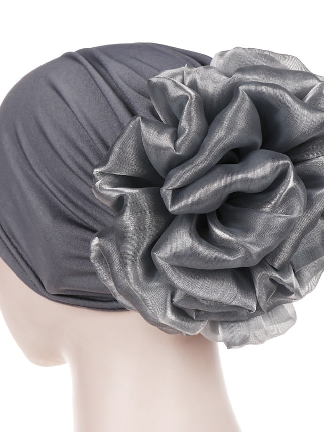 1pcs Women Floral Solid Hat Flower Stretchy Turban Bonnet Ladies Bandanas African Head Wrap - LuckyFash™