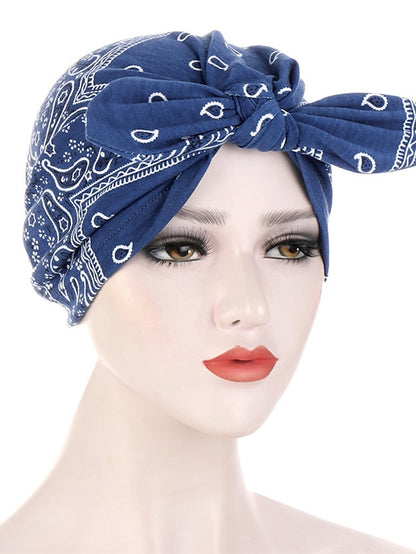 6 Colors New Fashion Bandanas Women Print Knotted Twist Turban Hat Twist Hijab Bonnet Cap India Hat Rabbit Ear Headband Muslim Hijab - LuckyFash™