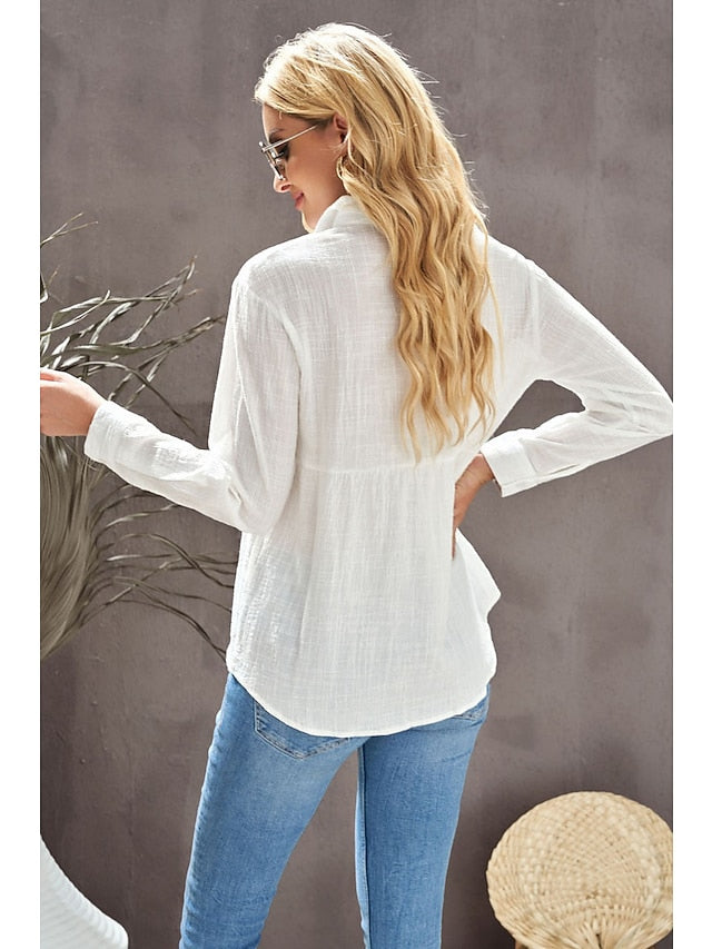 Women's Shirt Blouse Black White Pink Plain Button Long Sleeve Daily Weekend Streetwear Casual Shirt Collar Regular S - LuckyFash™