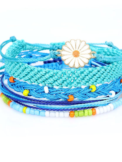 5 Pcs per set daisy flower String Bracelet Handmade Braided Rope Charms Boho Surfer Bracelet for Teen Girls Women - LuckyFash™