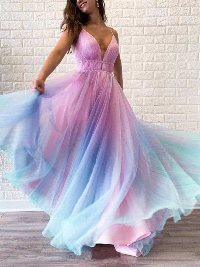 V-neck Backless Sling Gradient Dress - LuckyFash™