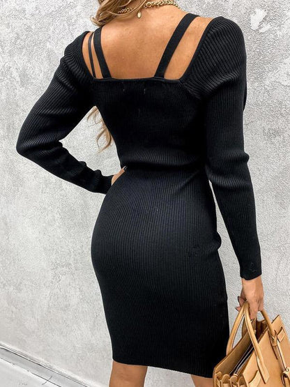V-Neck Bag Hip Strapless Metal Pendant Slim Dress - LuckyFash™
