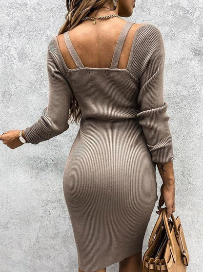 V-Neck Bag Hip Strapless Metal Pendant Slim Dress - LuckyFash™