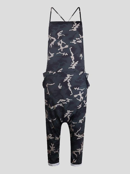 V-neck Camouflage Print Suspender Jumpsuit - LuckyFash™