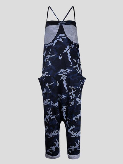 V-neck Camouflage Print Suspender Jumpsuit - LuckyFash™