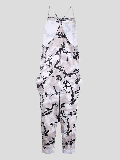V-neck Camouflage Print Suspender Jumpsuit - LuckyFash™