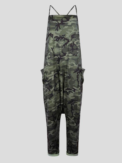 V-neck Camouflage Print Suspender Jumpsuit - LuckyFash™