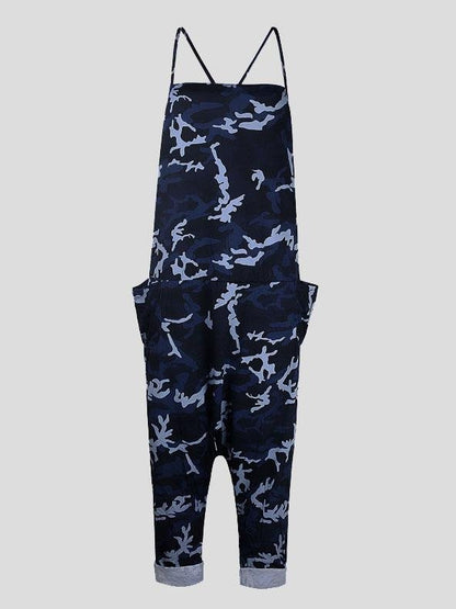 V-neck Camouflage Print Suspender Jumpsuit - LuckyFash™