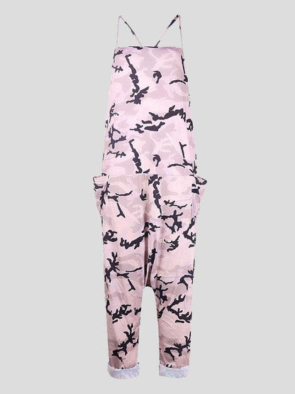 V-neck Camouflage Print Suspender Jumpsuit - LuckyFash™